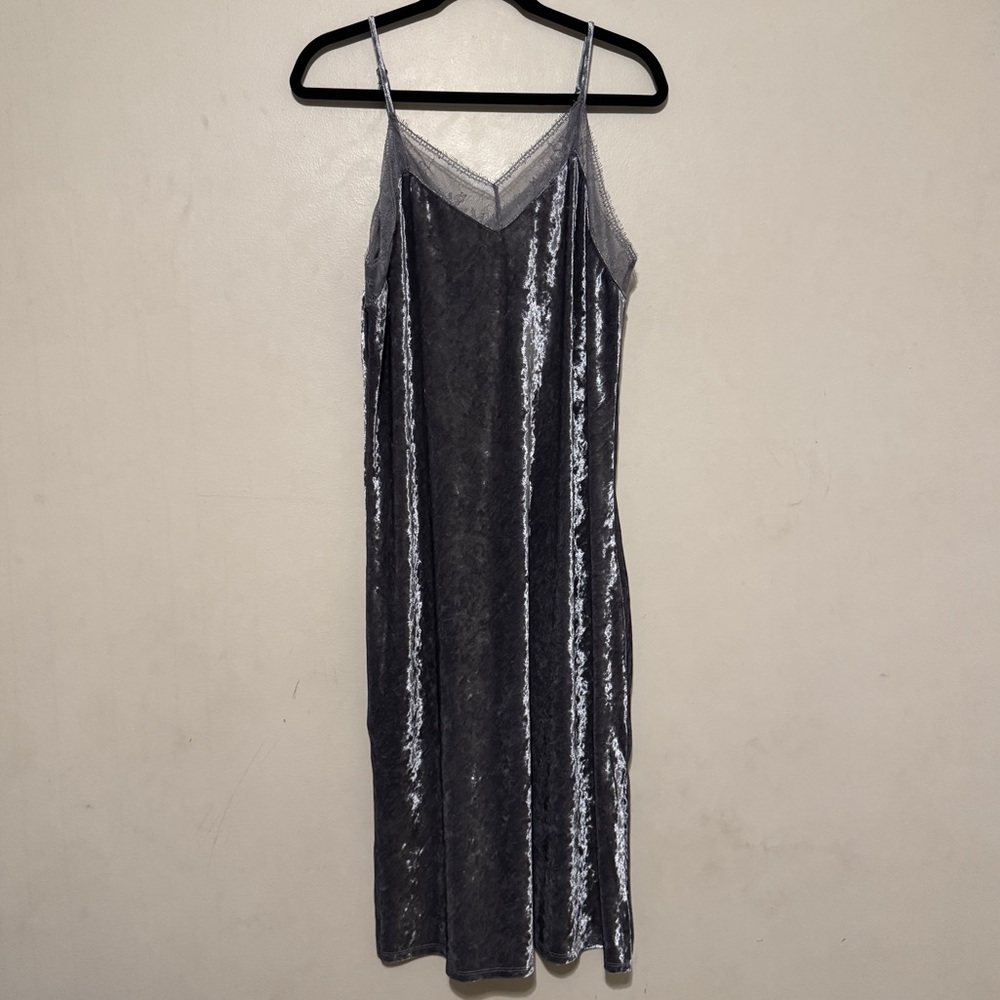 Mossimo Supply Co. Silver/Gray Velvet & Lace Slip Dress